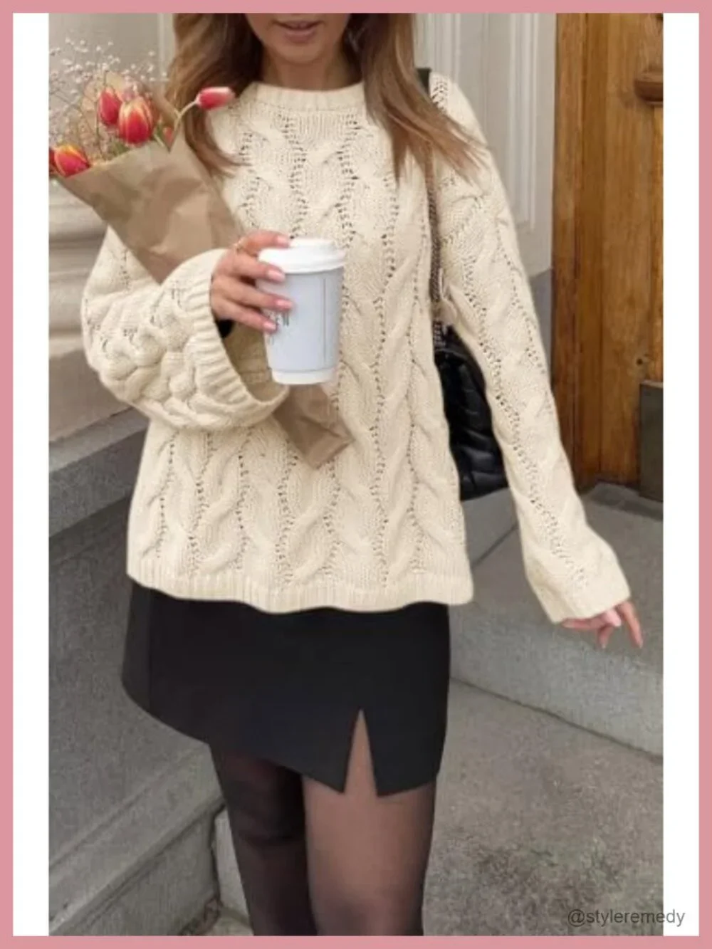 Oversized Cable Knit Sweater Women Long Sleeve Chunky Pullover Crew Neck Fall